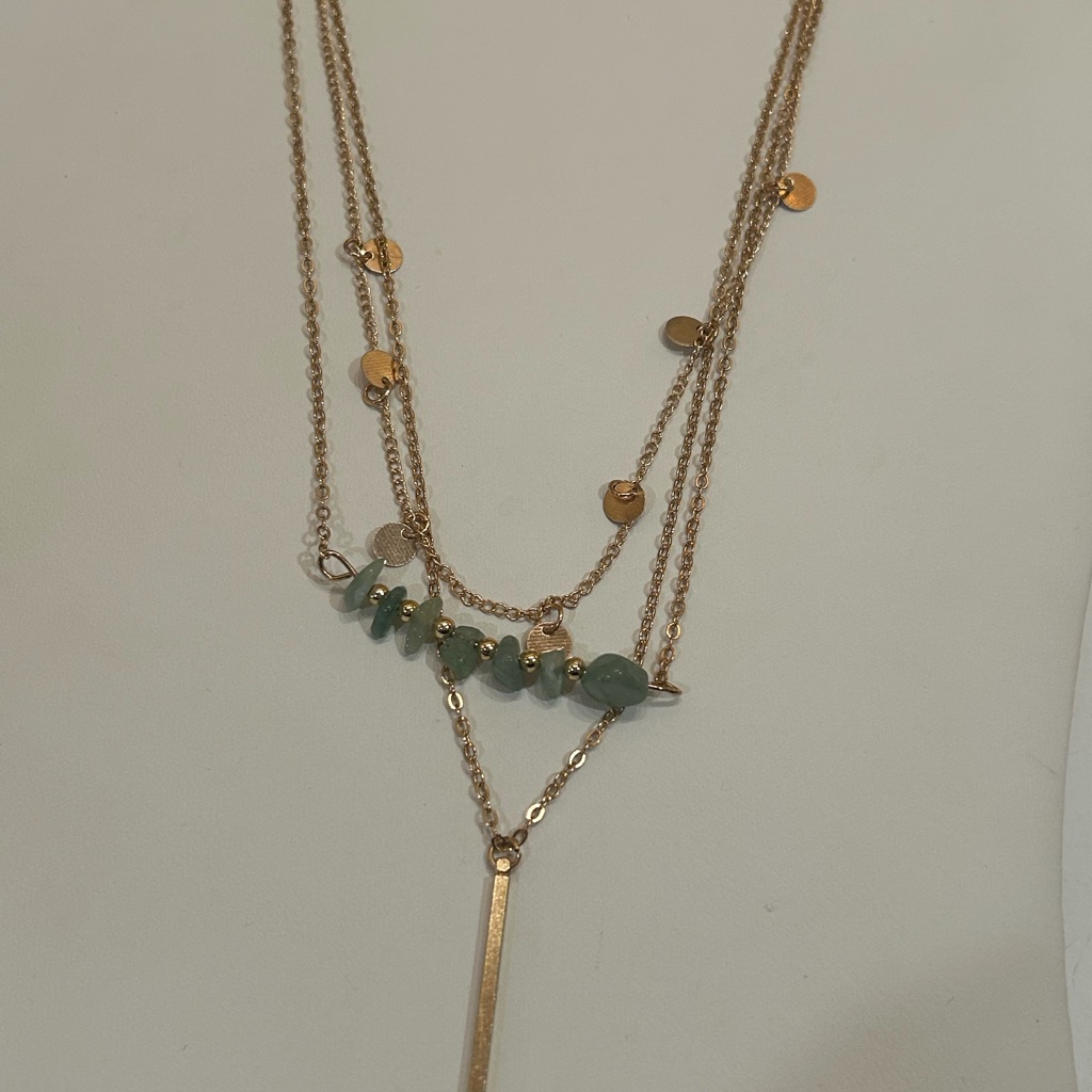 Gap Gold And Green Layered Necklace With Delicate Chains 12$